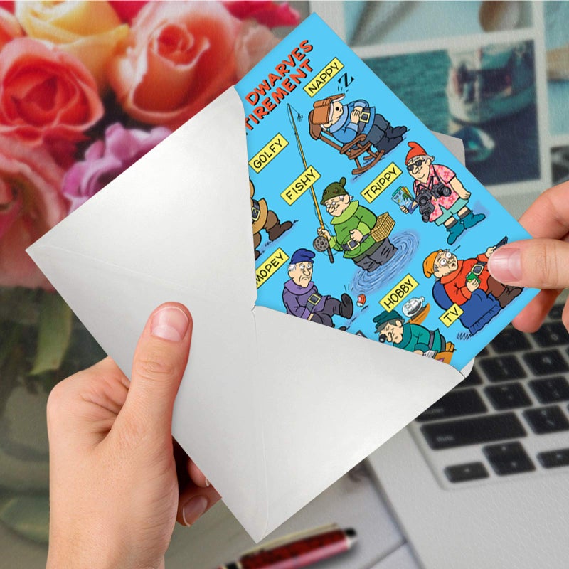 NobleWorks, Seven Dwarves of Retirement - Funny Retirement Card with Envelope - Animated Farewell Cartoon Notecard C7246RTG - Image 5